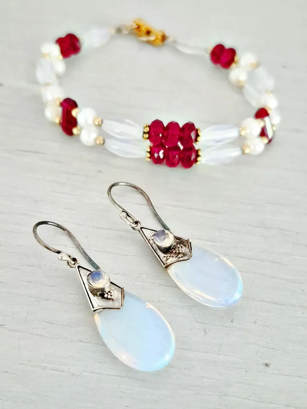 Vintage Sterling Silver Moonstone Earrings with Bracelet Lot